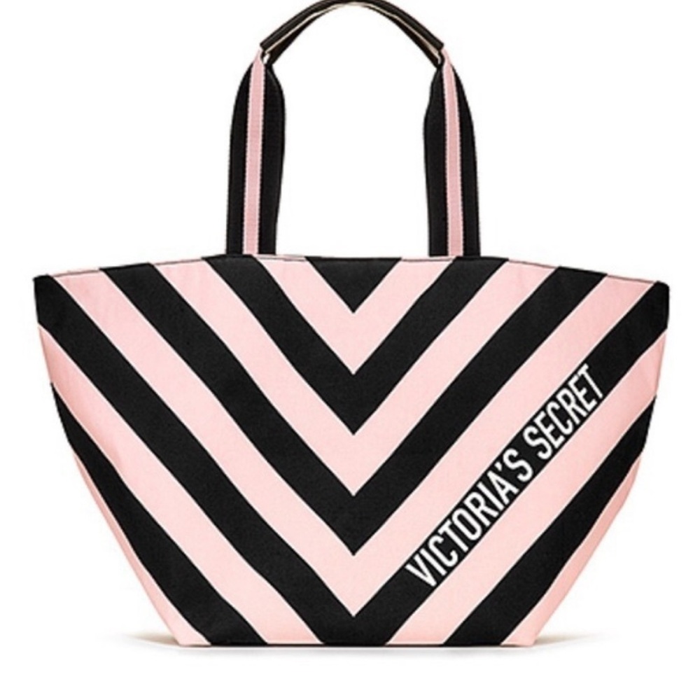 Never Opened Victoria's Secret Pink and Black Striped Tote Bag
